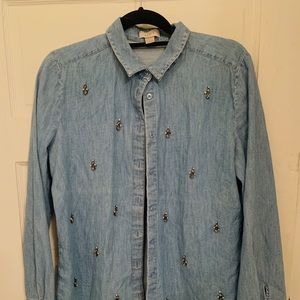 LOFT jeweled denim button up